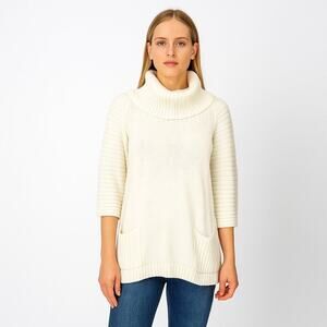 2/$30 Tommy Hilfiger Ribbed Turtleneck Sweater w Pockets White Medium #A0700